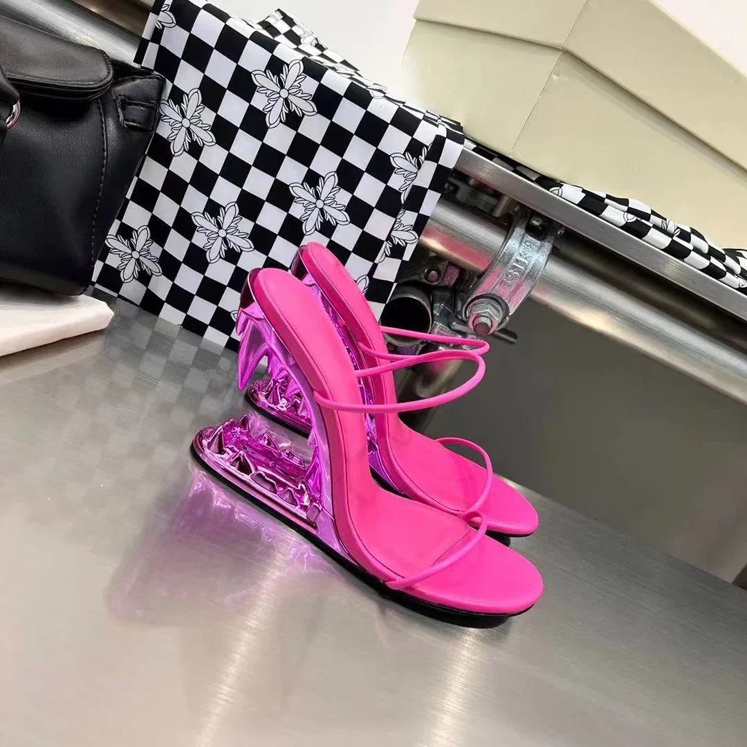 Spring Fashion Show, Teeth Shaped Heels, High Heels with Exposed Toes, Sloping Heels, Round Toe Fashion Women's Shoes