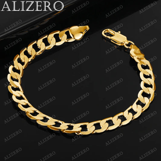 ALIZERO 925 Sterling Silver 18K Gold Plated 8MM Cuban Chain Bracelet For Men Women Fashion Hip-Hop Accessories Jewelry Gift