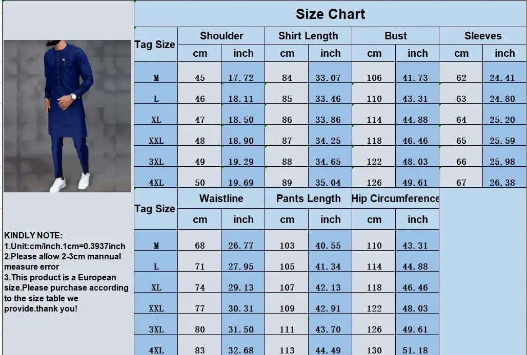 African Traditional Man Outfit Men 2PCS Suits Long-sleeved Round Neck Male Sets Shirt Top Pant Ethnic Style Casual Wear clothing