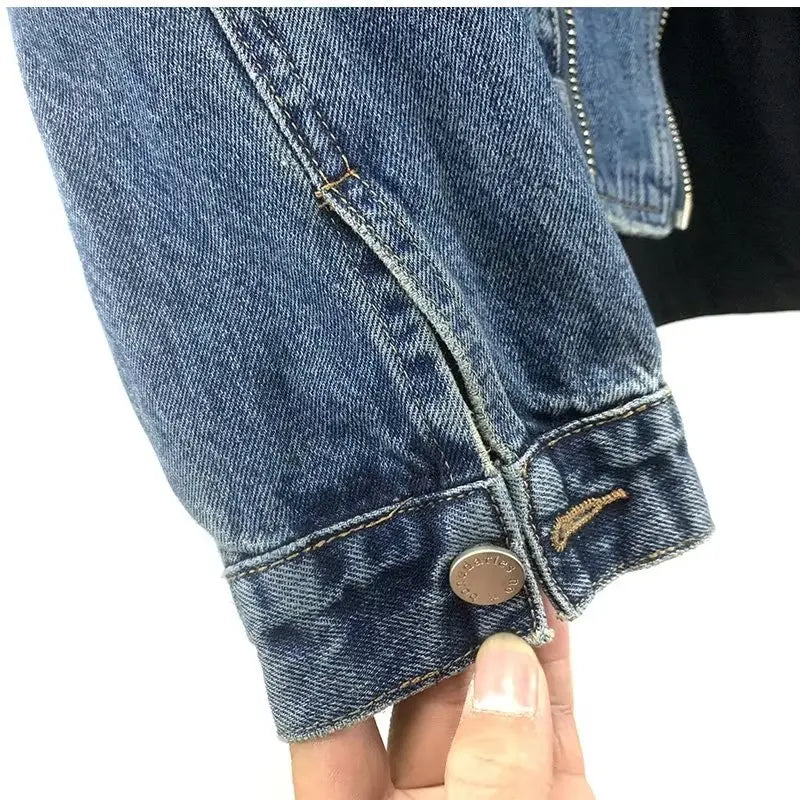 American Style Retro Jacket Men's New Design Zipper Denim Jacket Blue Washed Stand Collar 2024 Spring men padded Y2K Outwear