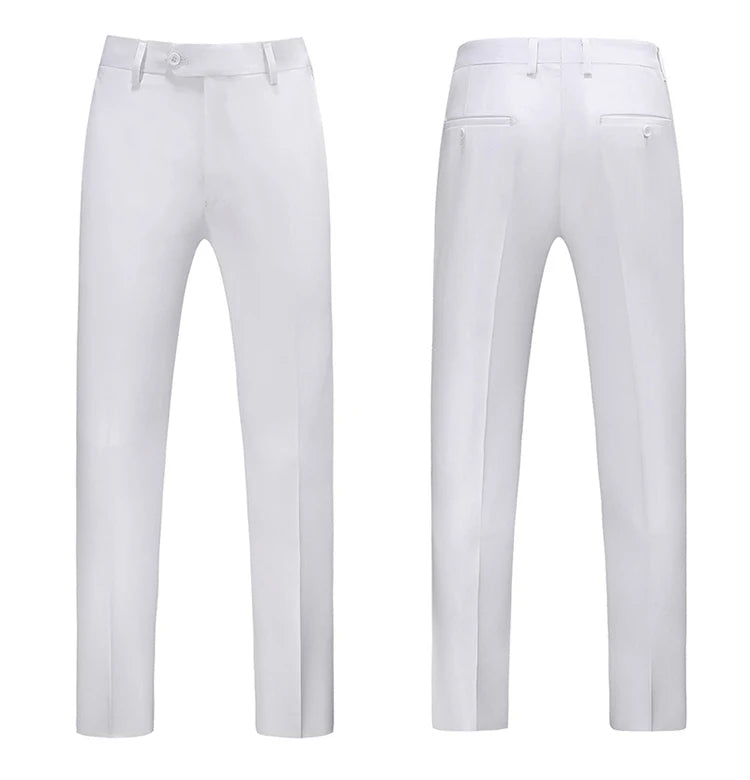 British Style Solid High Waist Trousers Men Formal Trousers High Quality Slim Fit Business Casual Suit Pants Groom Wedding Dress