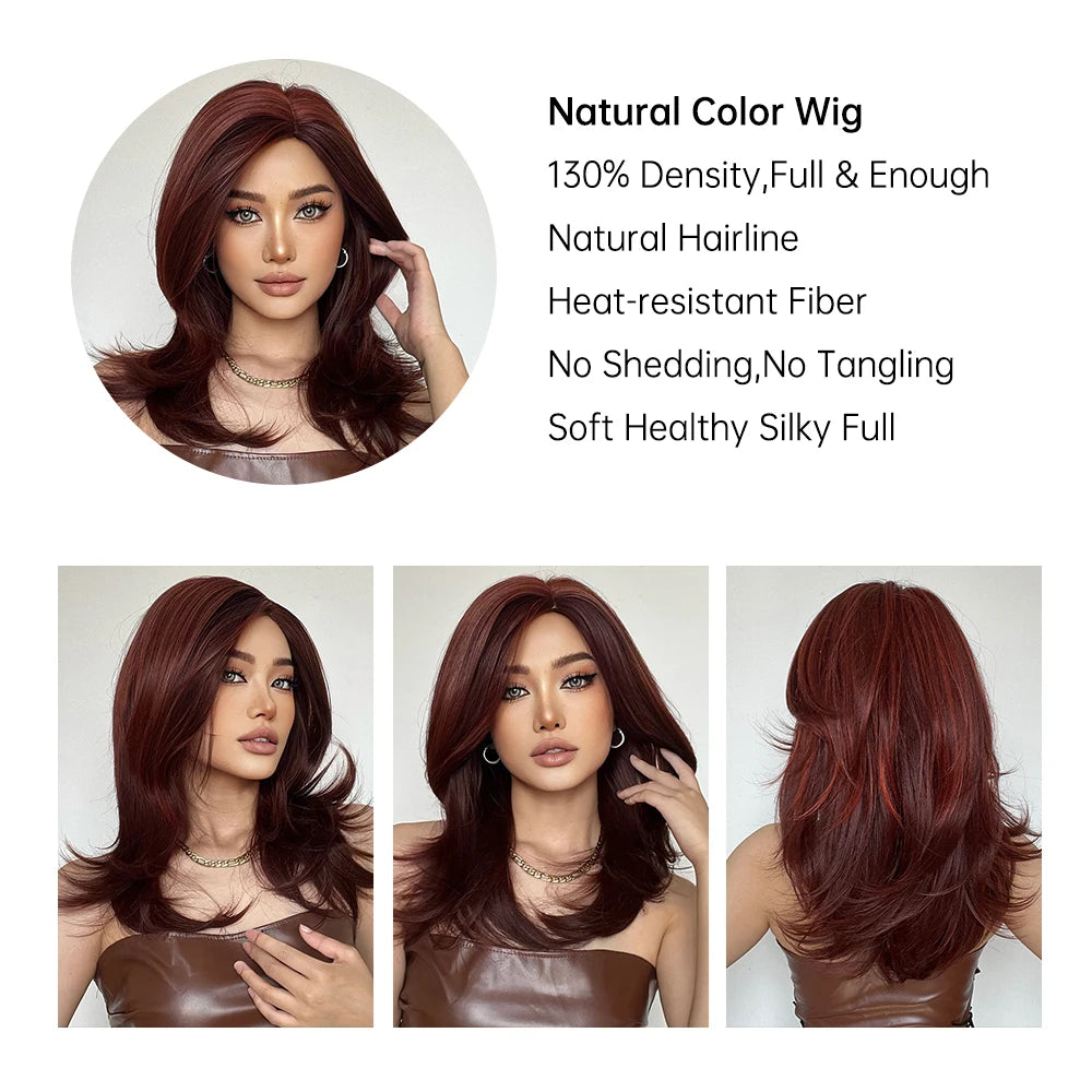 ELEMENT Synthetic Wig Medium Wavy Hair Ombre Brown Blonde Wigs for Women Daily Party Cool Heat Resistant Breathable Headband