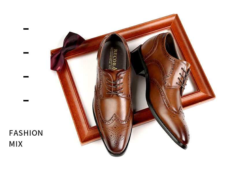 High Quality Genuine Leather Brogue Men Elevator Shoes 6CM Height Increase Oxford Men Formal Dress Shoes Business Office Wedding