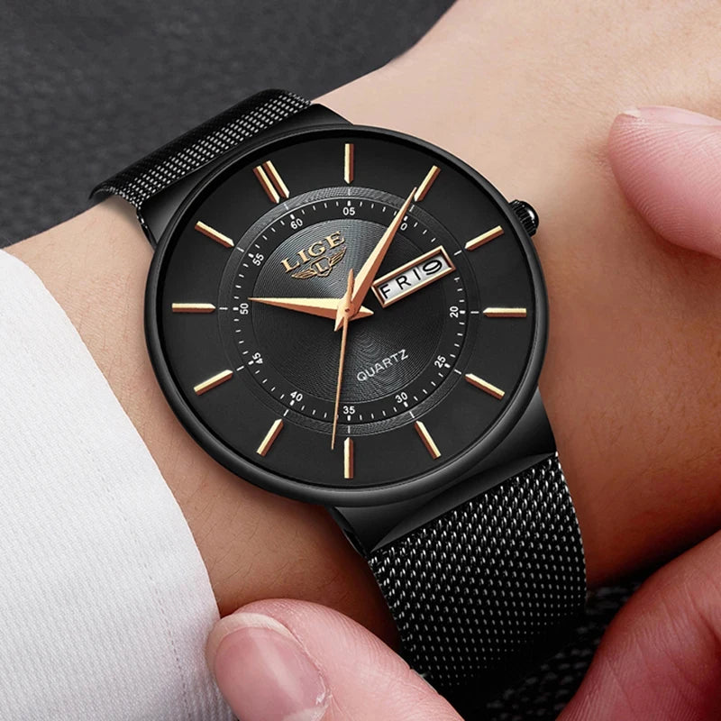 LIGE Fashion Man Watch Waterproof Sport Calendar Quartz Watch Men Top Brand Luxury Steel Strap Men's Watches Relogio Masculino