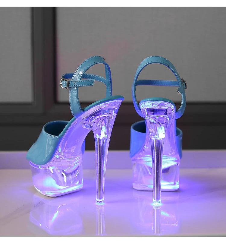 Women's Transparent And Glowing High Heels Red LED Light Up Party Sandals Nightclub Pole Dance Shoes 14.5CM Summer Runway Pumps