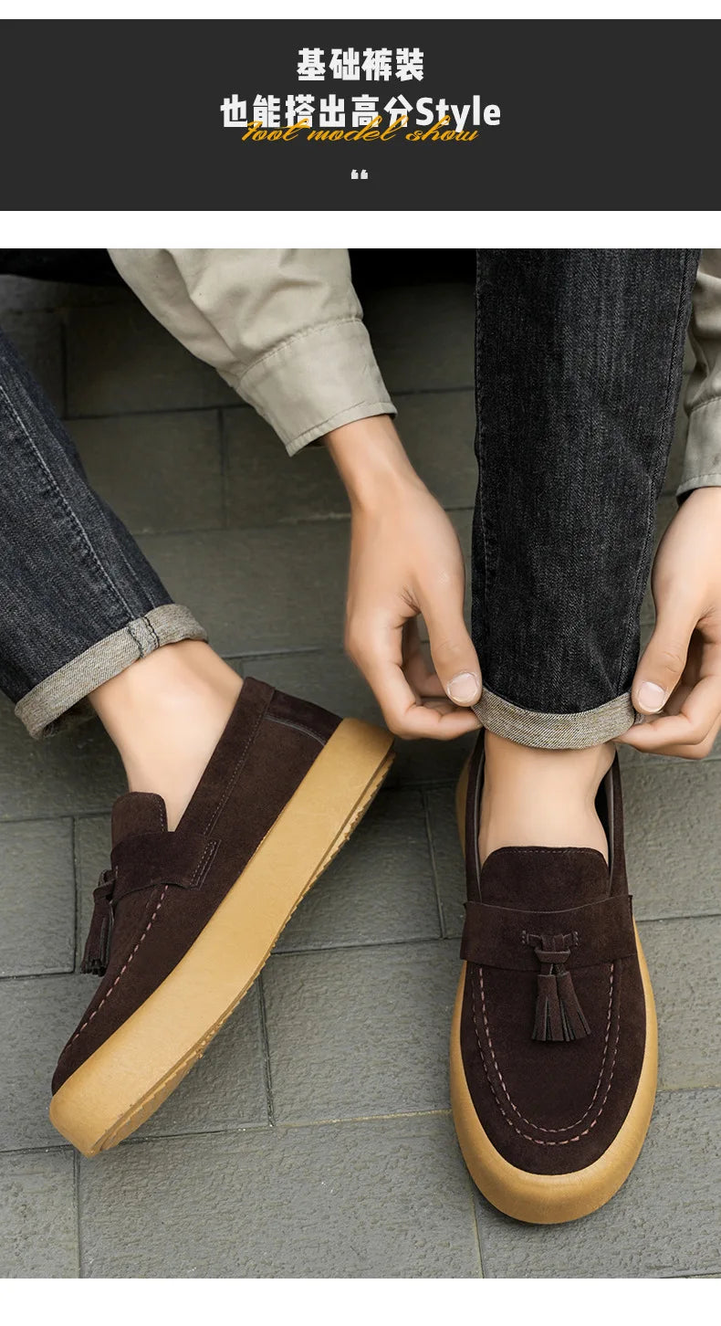Mens Loafers Tassel Shoes Autumn  Fours Season British Style Fashion Casual Shoes Trendy Platform Anti Slip Vulcanized Shoes