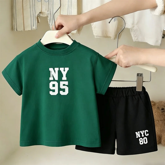 Casual Sports Clothes Short-sleeved Outfits For Kids Simple Fashion T-shirt Loose Shorts 2Piece Set Summer Clothes Boys Outfit