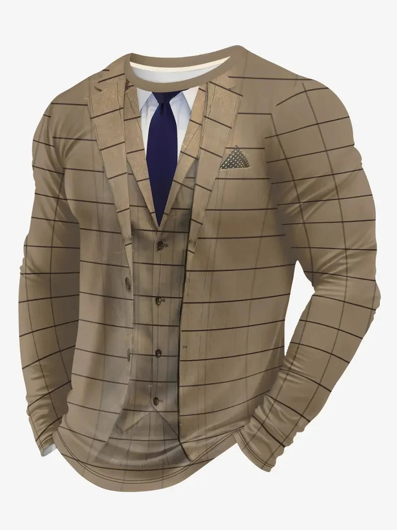Realistic Suit Tuxedo 3D Print T Shirts Men Long Sleeve Casual Fashion T-shirt Sweatshirt Breathable Streetwear Cosplay Tshirt
