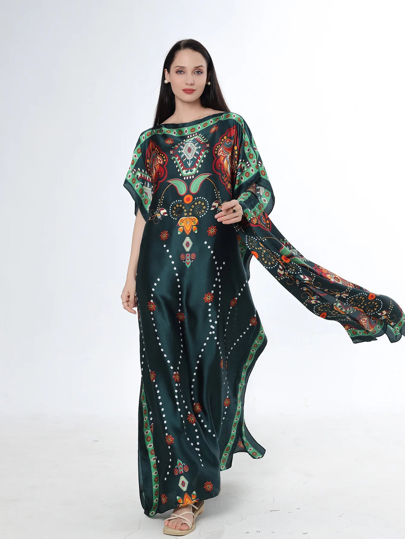 Summer New Fashion African Dresses For Women Elegant Printed Silk Muslim Lady Long Hijab Kaftan Dress Oversize Kuwait Abaya