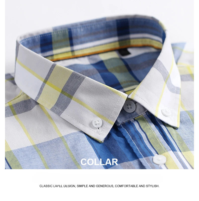 Fashion korean trends casual long-sleeve shirts for men slim fit plain shirt 100%cotton plaid striped tops soft designer clothes