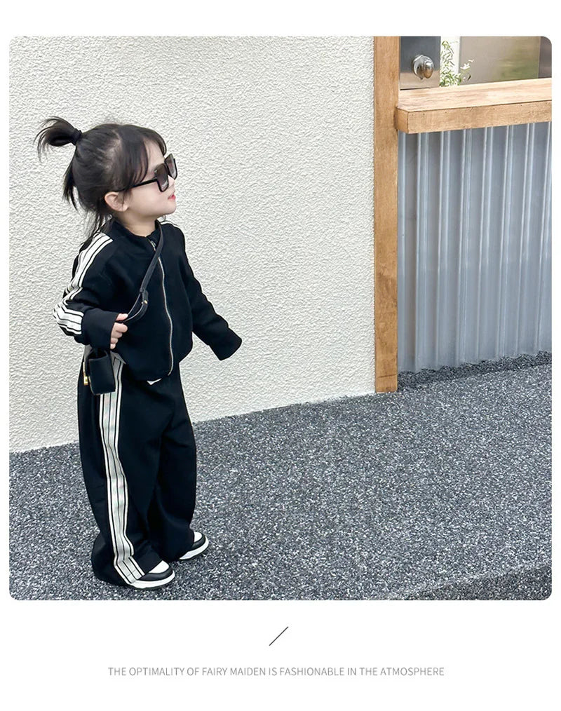 Girls Fashion Casual Sets Children Spring Autumn Sports Suits Kids Long-sleeved Jacket+Pants 2Pcs Outfits New Trend Clothes
