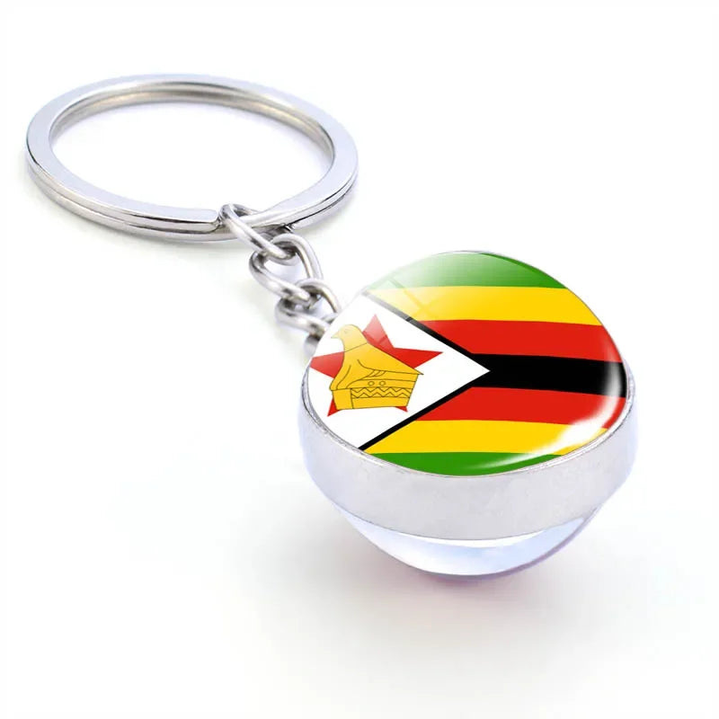 Africa National Flag Keychain  Nigeria South Africa Keyrings Crystal Ball Jewelry Fashion Double Side Glass Ball Men Women Gift