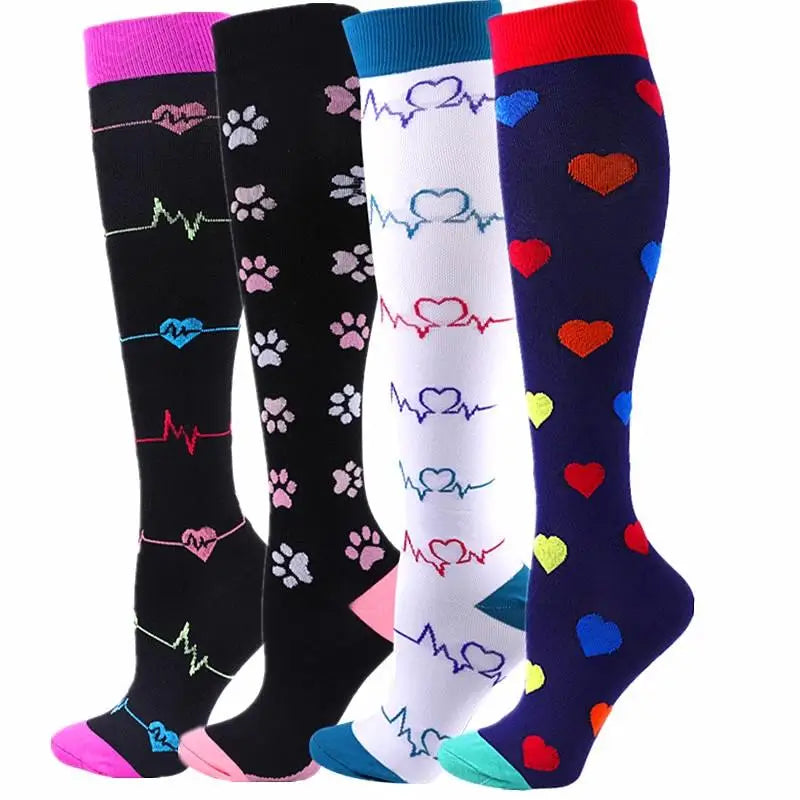 4 Pairs Compression Socks 20-30mmhg High Stockings Men Women Sports Socks For Marathon Cycling Varicose Veins Pregnancy Nursing