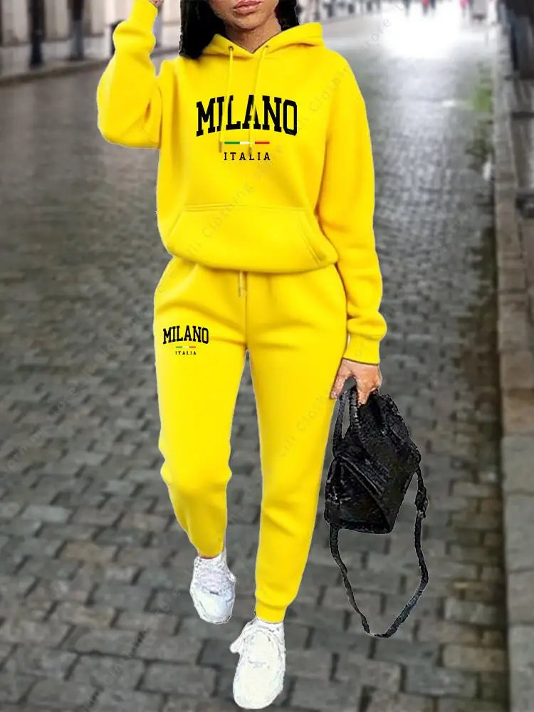 Milano Women Tracksuit Set Hoodie Sweatshirt Sweatpants Two Piece Autumn Winter