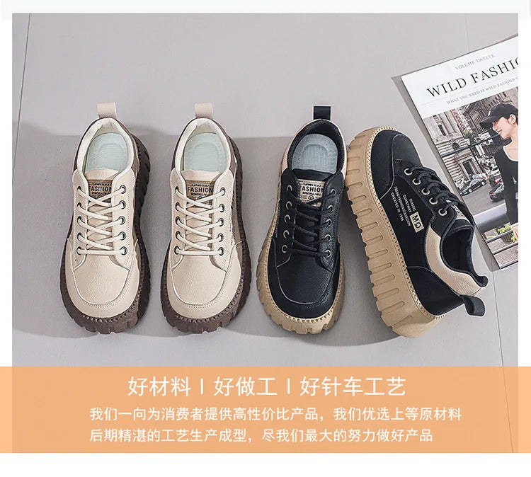 2026 New Style Women's Spring Casual Shoes Campus Style Student Designer Platform Shoes Fashion Women Versatile Leather Sneakers