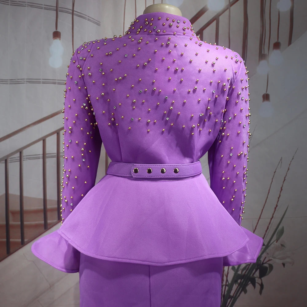 Fashion Suit African Dresses for Woman Rhinestone Turkey Dresses for Women Luxury High Quality Mesh Fabric African Beaded Dress