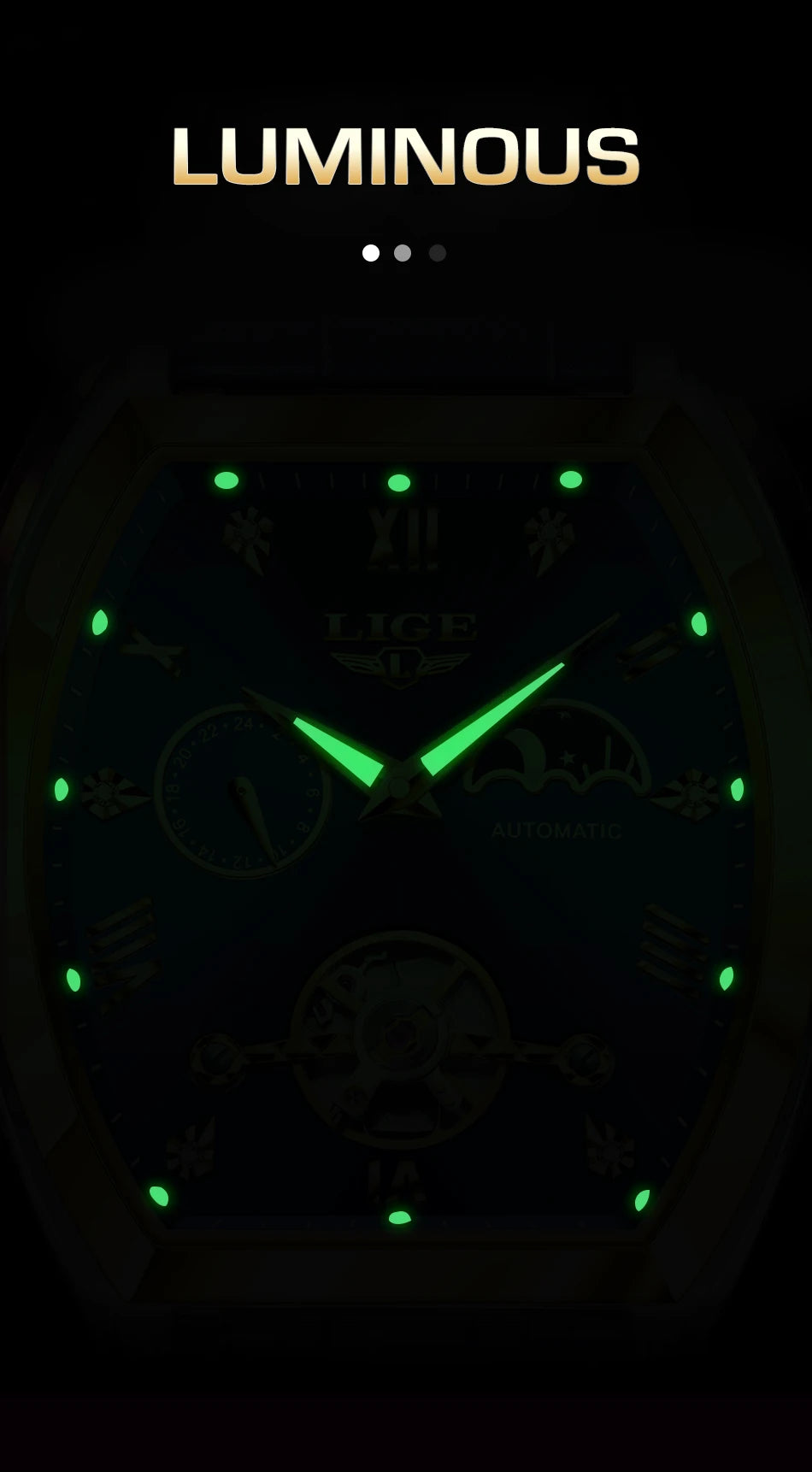 LIGE Luxury Mens Rectangular Dial Mechanical Watches Waterproof Leather Automatic Luminous Watch Business Men relogios masculino