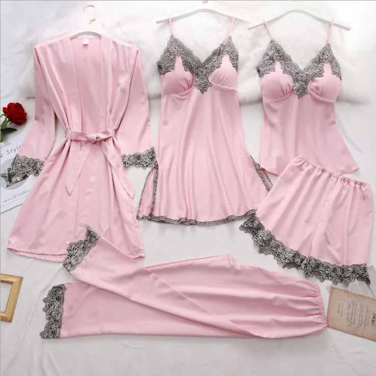 Girls Fashionable Sexy Pajamas Women's Erotic Set 5-piece Set Sexy Lace Lingerie Ladies Loungewear Set Cocktail Party Lace Skirt