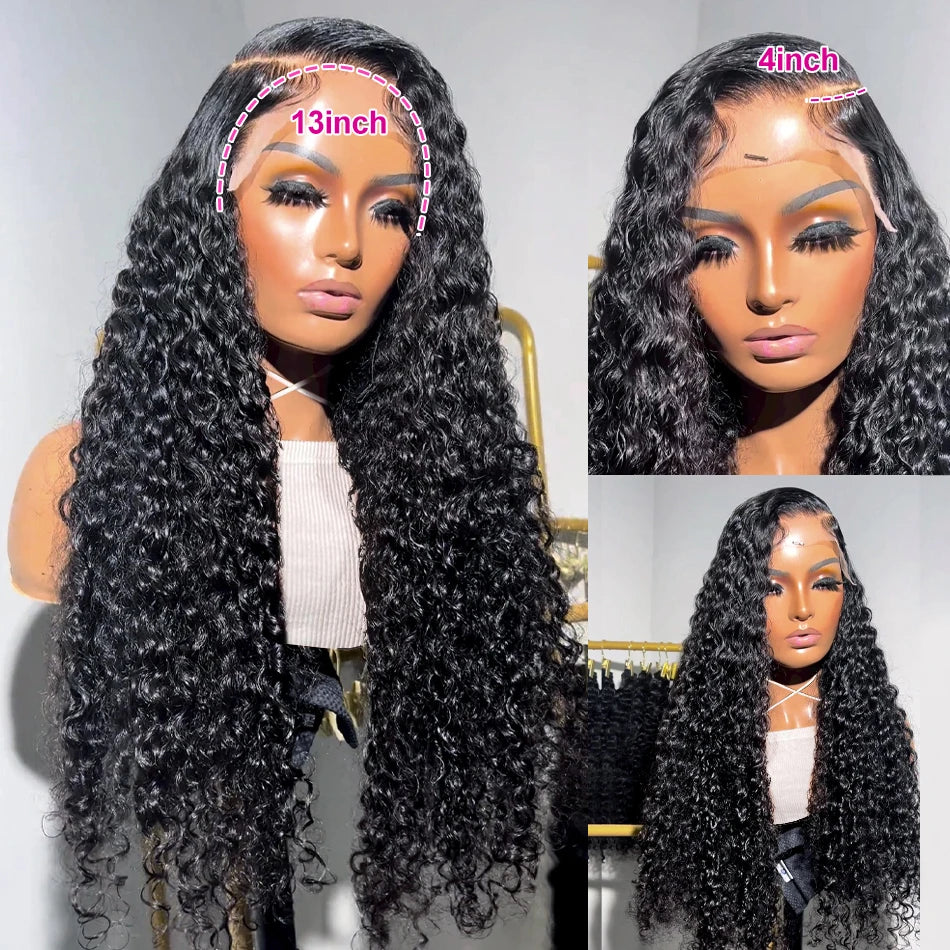 13x6 Brazilian Deep Wave Transparent Lace Front Human Hair Wigs For Women Pre plucked Wig No Glue Precut Lace Wig Isee Remy Hair