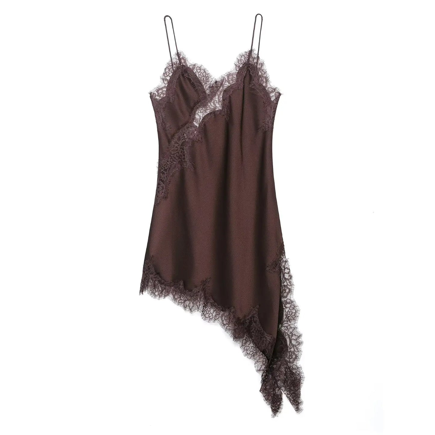 KONDALA Women Sexy High Street Lace Cami Short Dress Asymmetrical Dress 2025 Spring Autumn Fashion Party Dinner Date Mujer Dress