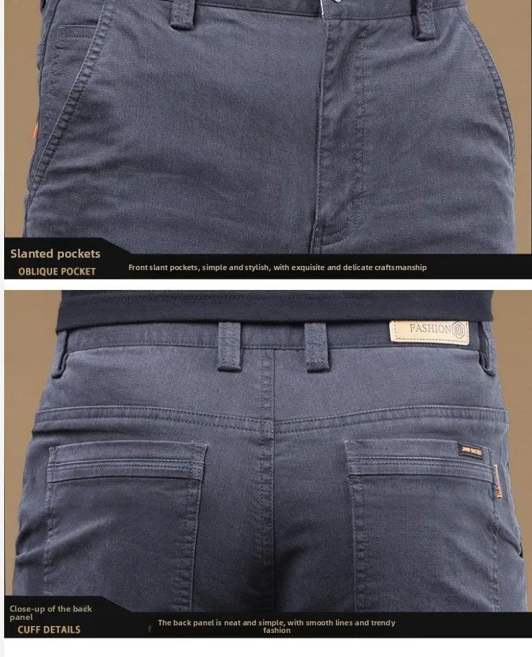 2025 Summer Thin Cotton Men's Casual Pants Trendy Versatile Elastic Light Business Trousers Work Formal Slim Straight Pants