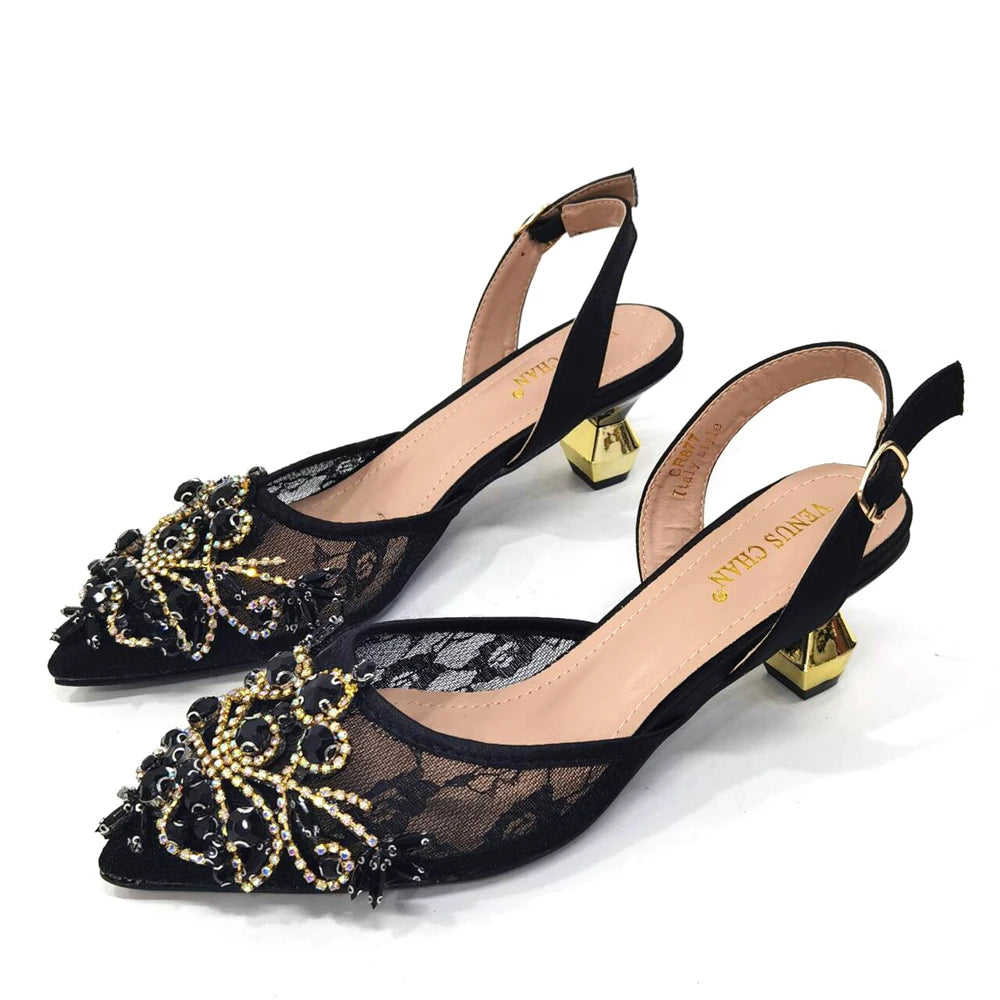 African Fachion Evening Shoes And Matching Bags Italian Design Ladies Diamond Bag High-Heeled Pointed Toe Women's Shoes