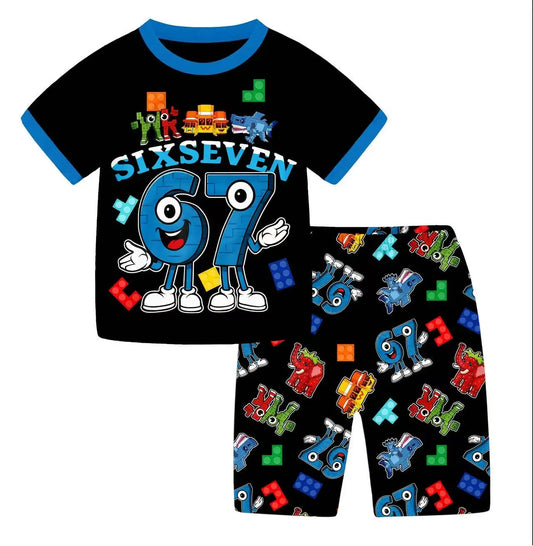 Boys Italian Brainrot 2pcs Pyjamas Set Clothes Tracksuit Kids Summer Short Sleeve Pajamas Meme Girls Six Seven Tshirt Pjs Set