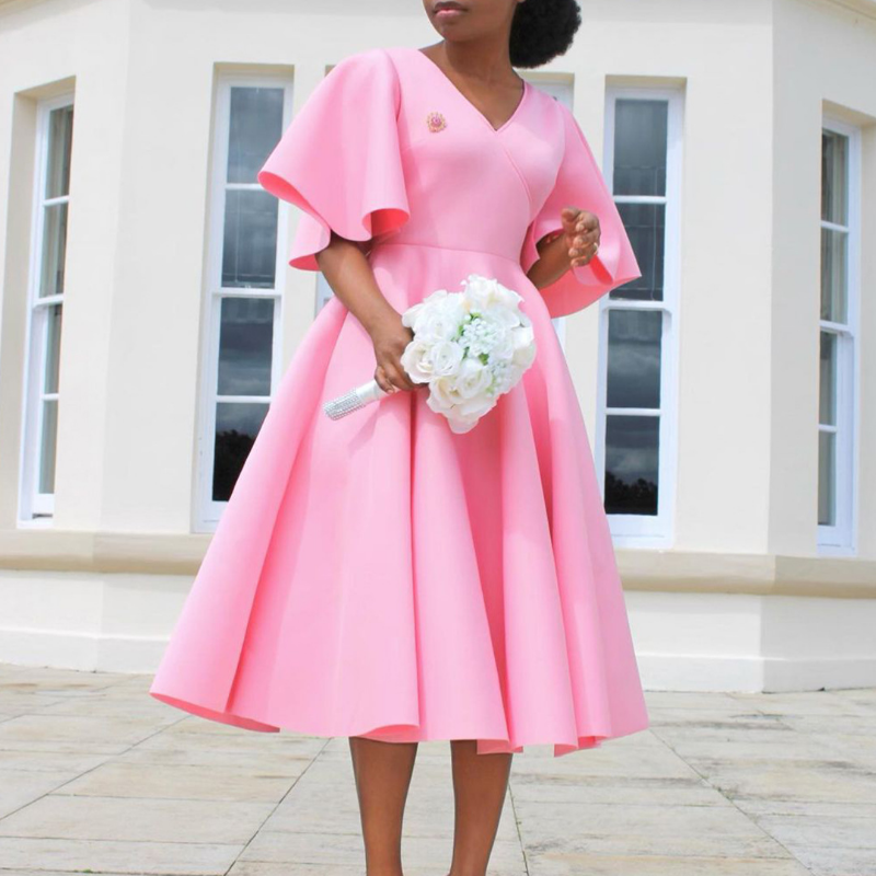 African Elegant A-line Midi Dress For Women Summer Fashion Casual Robe Femmes New Flare Sleeve Club Party Sexy Dresses Vestidos
