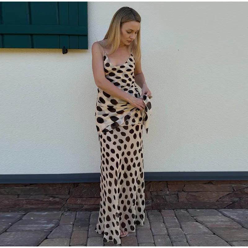 Scoop Neck Women's Dress Spaghetti Strap Polka Dot Tie Waist Removable Wrap Maxi Dress Vacation Beach 2026 New Fashion For Women