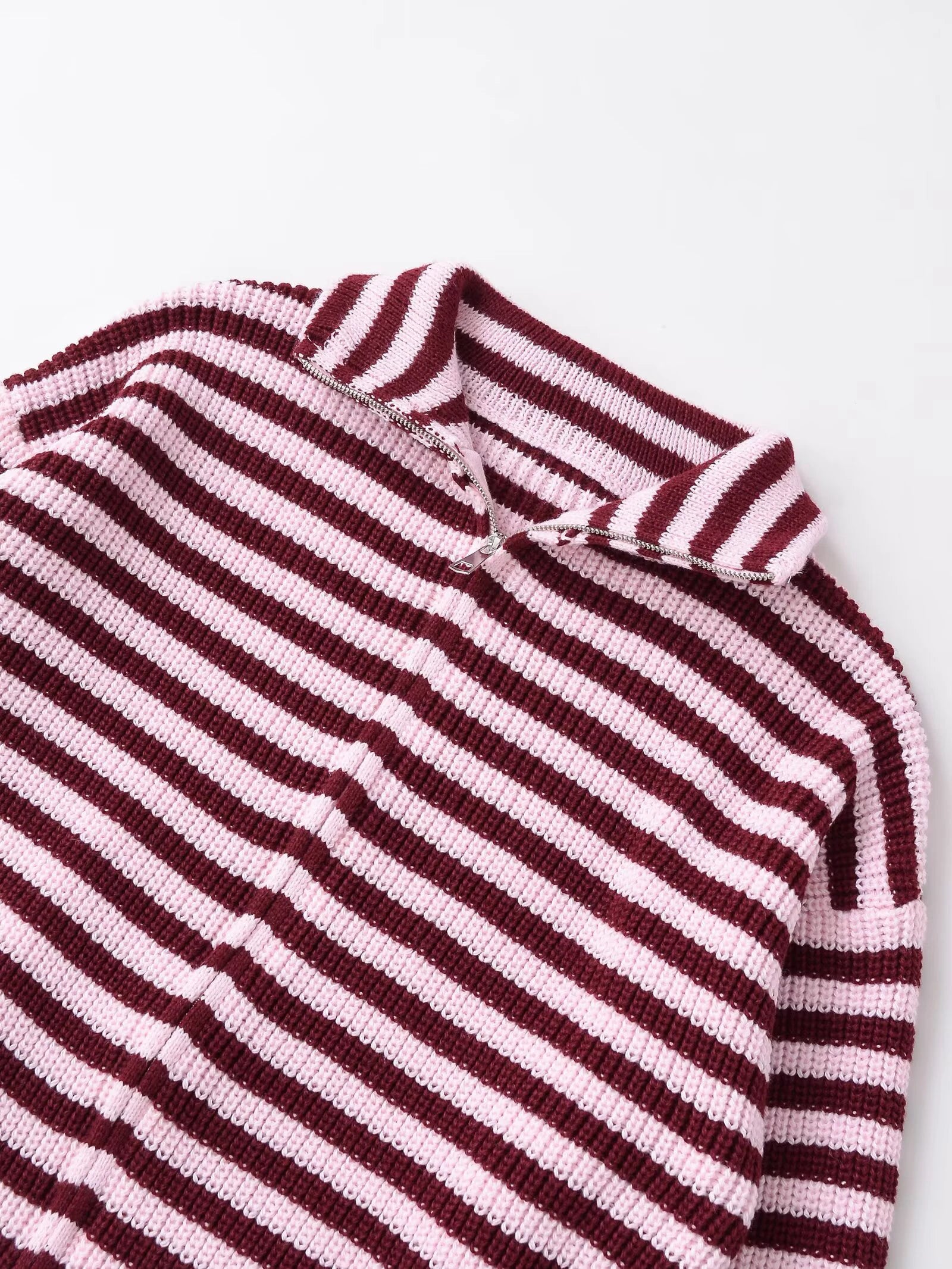 Spring New Arrivals Women's Loose and Lazy Style Sweater Cardigan Flared Lapel Long Sleeve Double Chain Stripe Knit Coat BAZAARHUBO