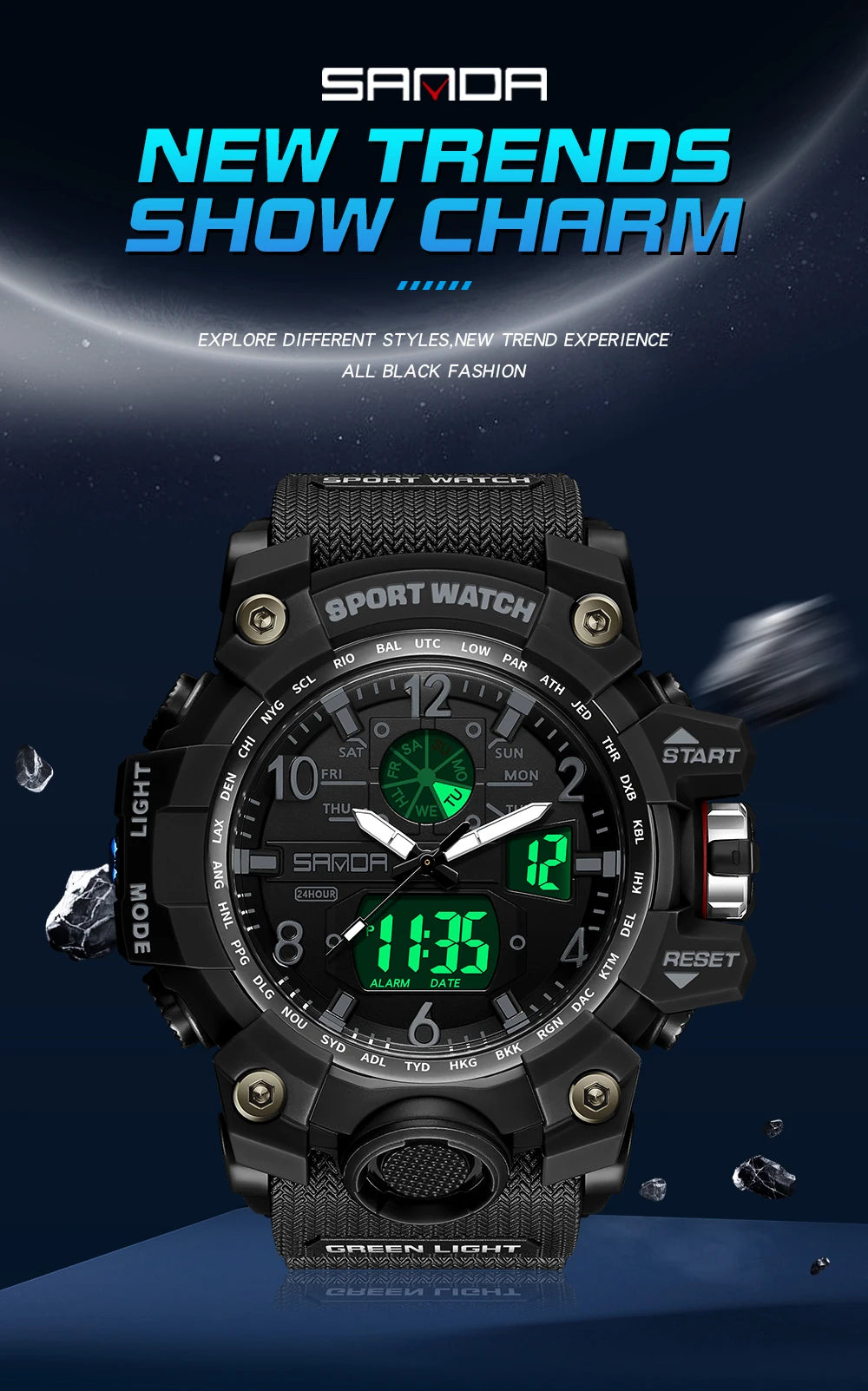 SANDA 3169 Top Brand Sports Men's Watches Military Quartz Watch Man Waterproof Wristwatch for Men Clock shock relogios masculino
