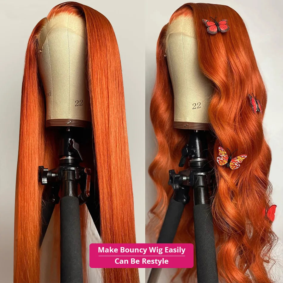Ginger Orange 13x6 HD Lace Front Wigs Human Hair Body Wave 13x4 Human Hair Lace Frontal Wigs Transparent Lace Wig Woman Glueless