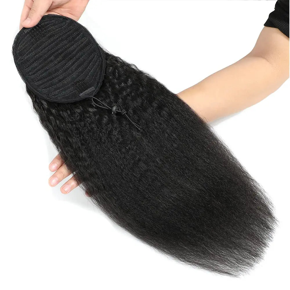 Drawstring Ponytail 100% Human Hair Kinky Straight Ponytail Remy Brazilian Hair Extensions Clip Ins Natural Color Ponytail