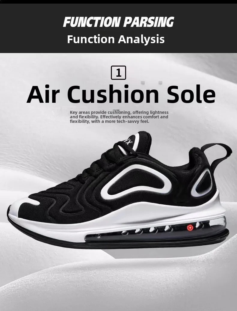 Low-Top Running Shoes Men's Large Size Air-Cushioned Casual Thick-Heeled Breathable Wear-Resistant Stripe Pattern Sports Shoes