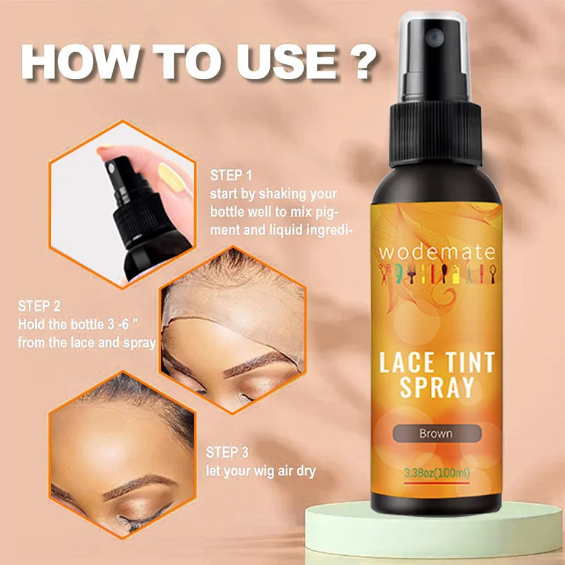 Lace Tint Mousse Waterproof Lace Tint Spray For Lace Wig Light Brown Hair Dye Quick Dry  Wig Grids Concealer No Residue