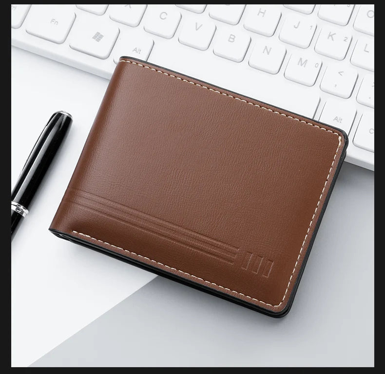 Men's Business Retro Short Wallet PU Leather Zipper Coin Purse Multi-Slot Multi-Functional Men's Wallet