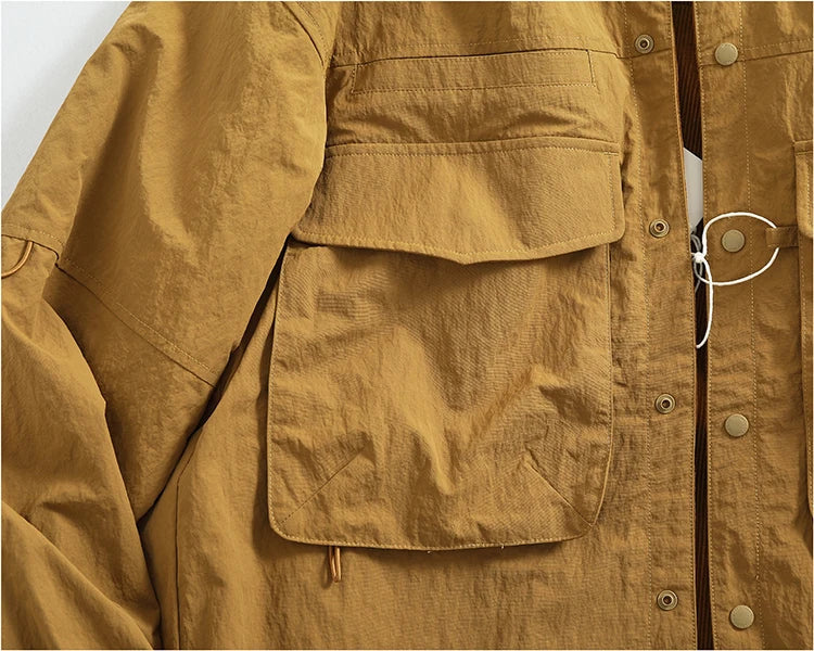 Reversible A+B fabric outdoor functional cargo jacket men's loose pocket lapel retro American casual jacket