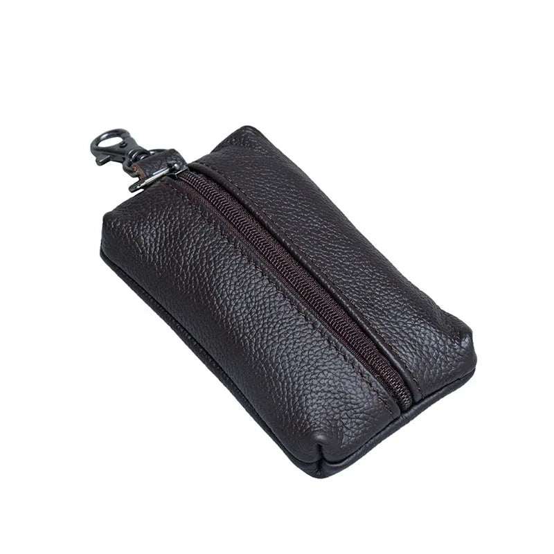 Soft  Genuine Cow Leather Housekeeper Small Round Columnar Key Holder Car Key Wallet Coin Pouch Purse key bag