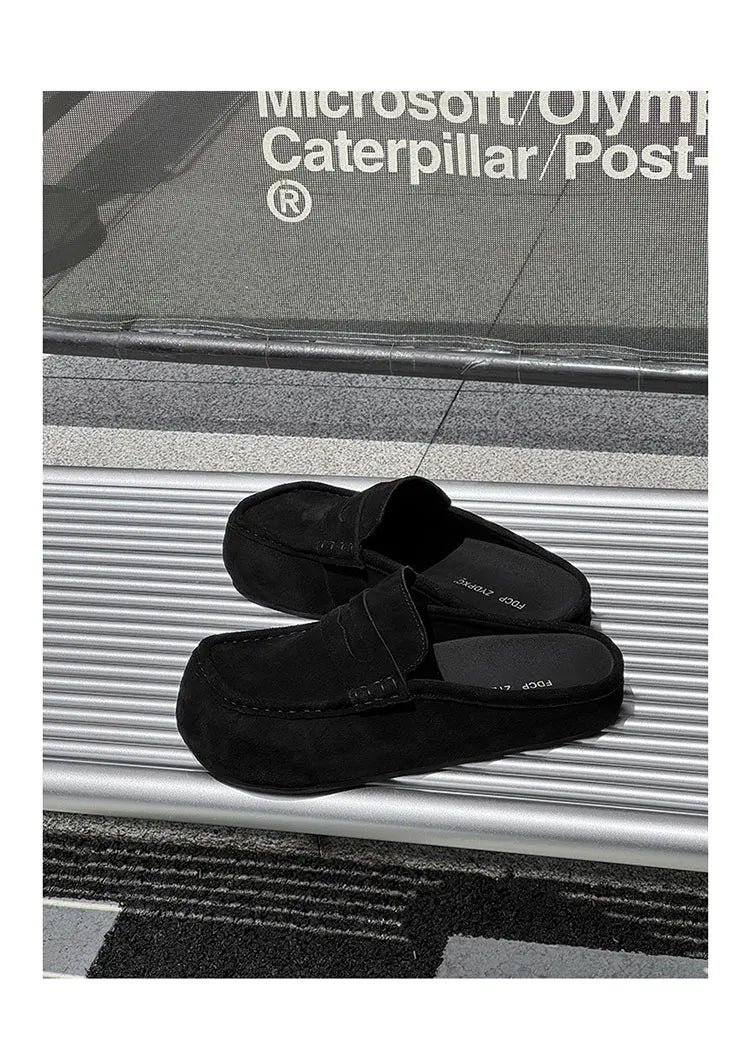 Suede Leather Open Back Casual Shoes Mules Men Backless Loafers Slippers Half Shoes Slip On Flats Vintage Man Slides Sandals
