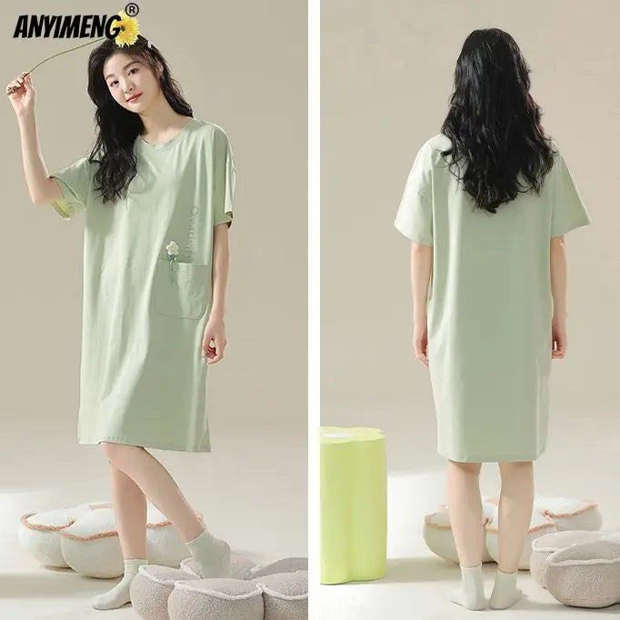 100% COTTON! M-4XL Plus Size Summer Women Nightgown Brand New Anti-bacterial HQ Nightdress Short Sleeves Sleepshirt Casual Dress
