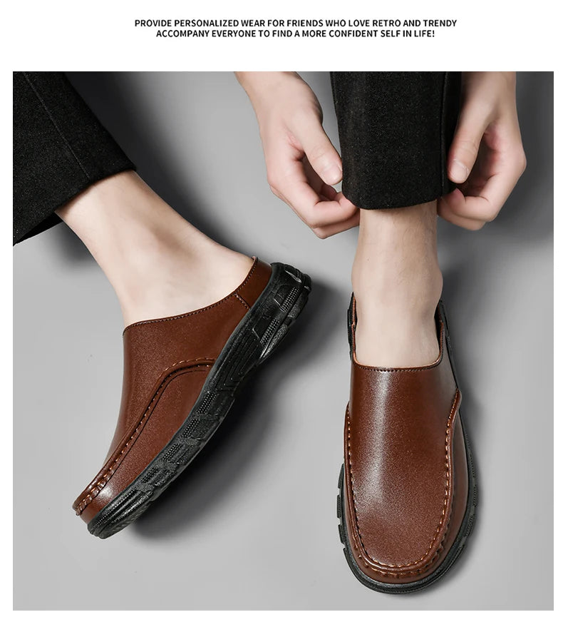 Summer Men Business Formal Shoes Genuine Leather Sandals Designers for Men Mules Outdoor Casual Slippers Comfy Office Work Shoes