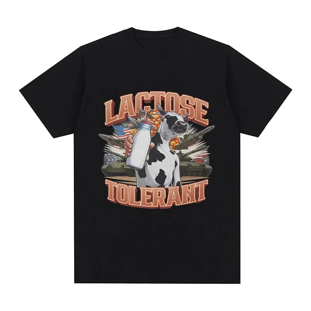 Milk Makes My Tummy Hurt T-shirt Lactose Tolerant Funny Meme Graphic T Shirt Men Fashion Vintage Hip Hop Short Sleeve T-shirts