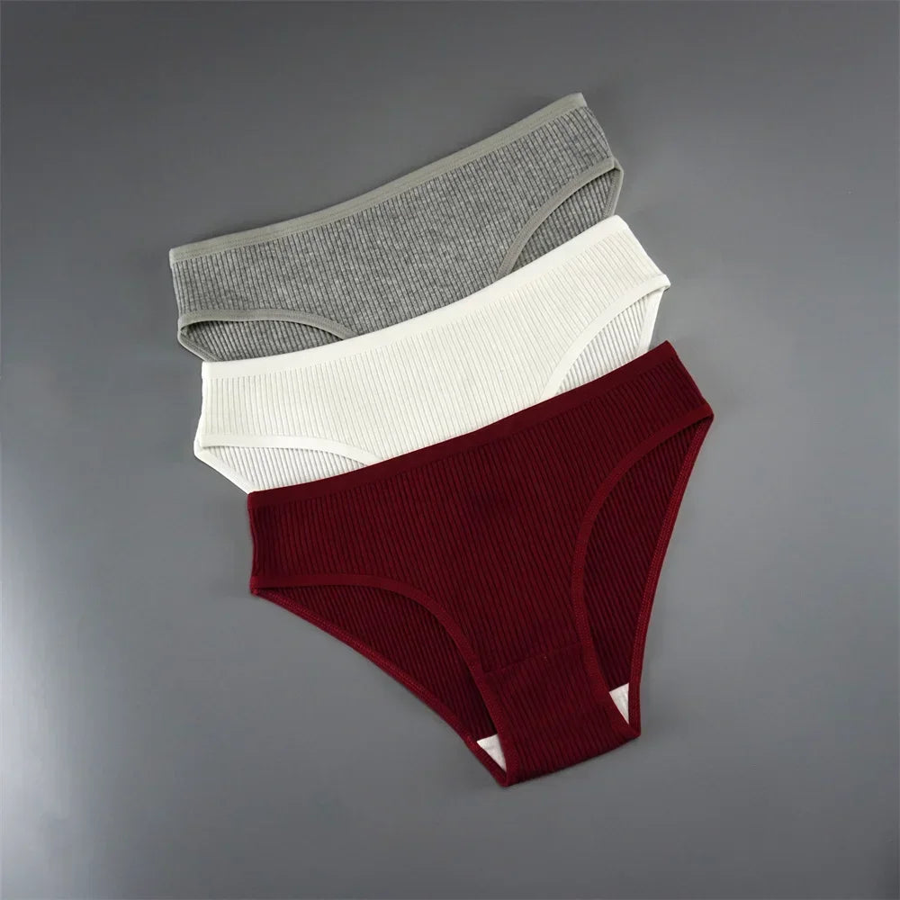 UNWE 3PCS/Pack Ribbed Cotton Seamless Panties for Women Briefs Pack Comfortable Ladies Underwear Sets