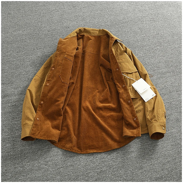 Reversible A+B fabric outdoor functional cargo jacket men's loose pocket lapel retro American casual jacket