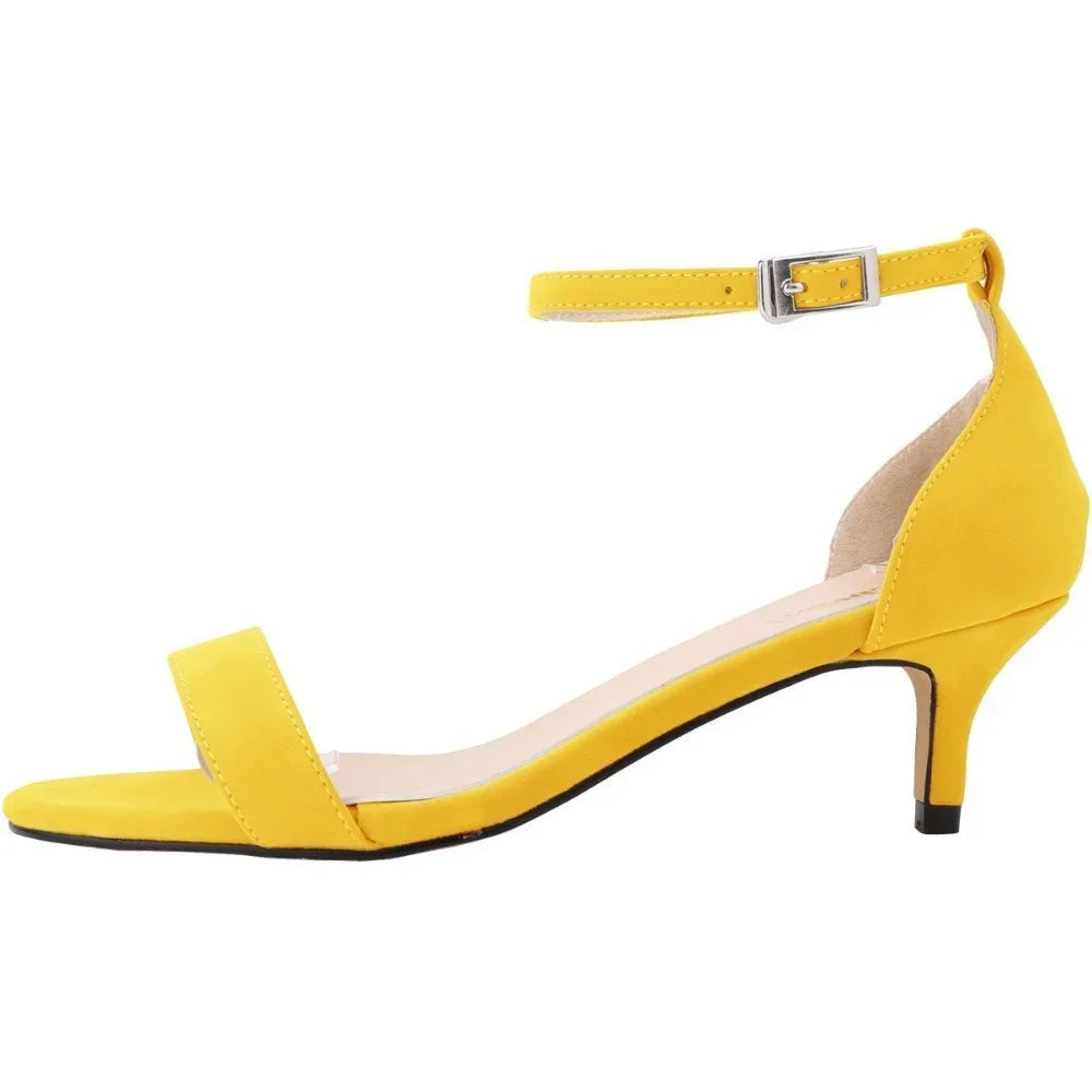 Fashion 2026 Summer Women's Sandals Ankle Strap 5cm Low High Heels Open Toe Female Buckle Velvet Sexy Pumps Red Wedding Shoes