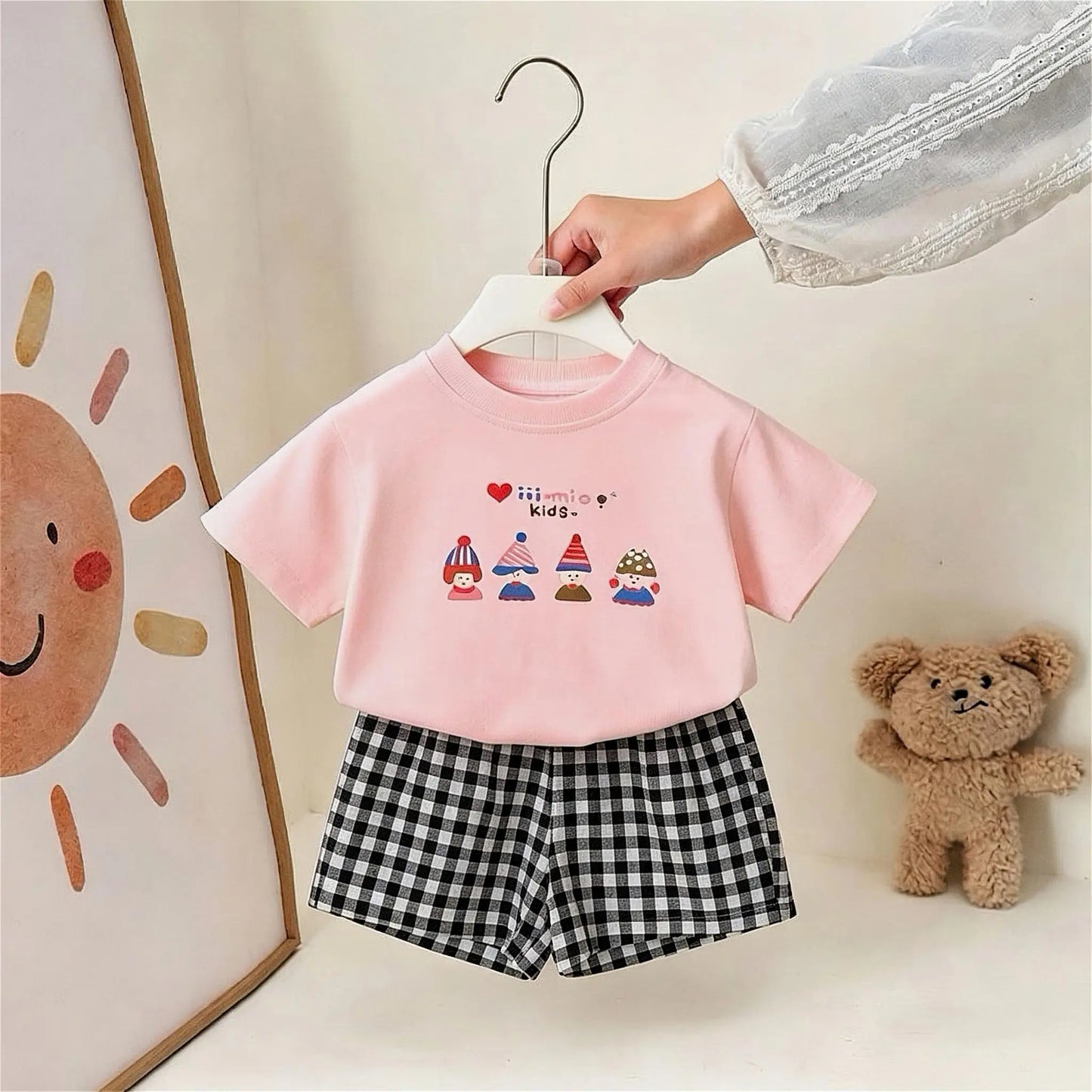 Boutique Children's Wear Girls Sets Summer Short Sleeve Tees + Shorts Casual 2piece/set Kids Clothing Korean Style Outfits 9m-6y