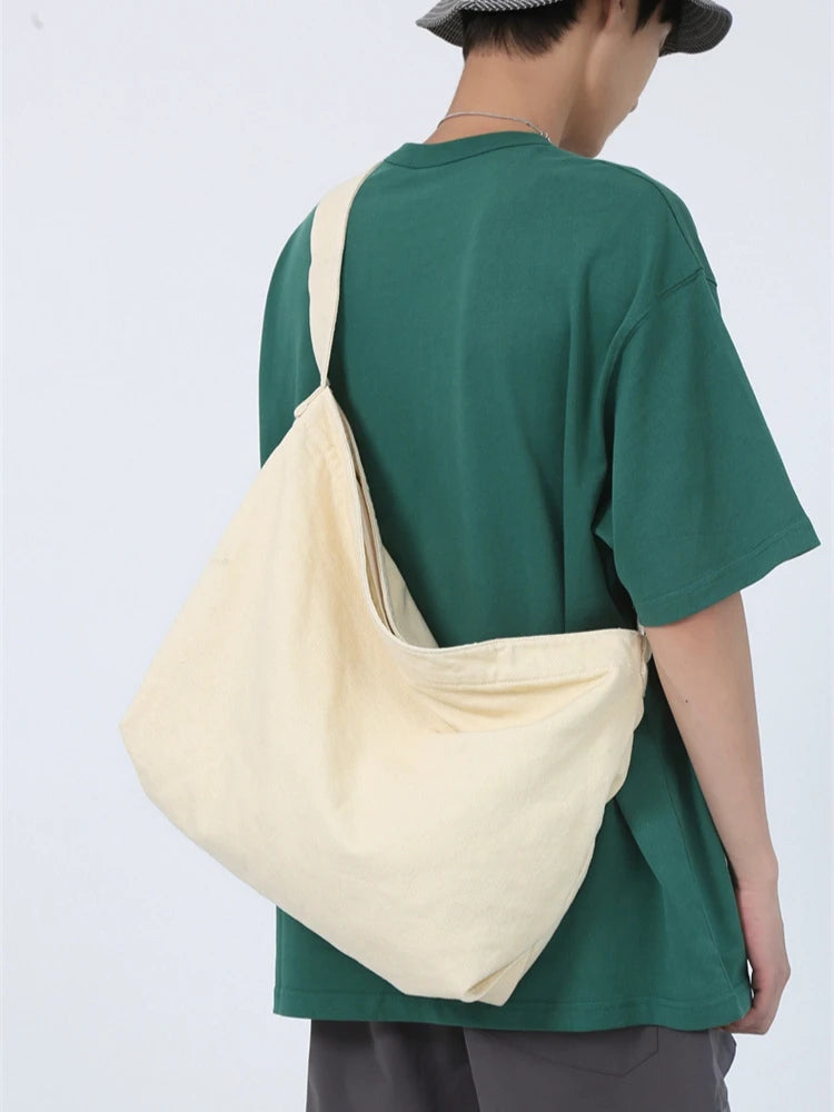 Simple Shoulder Bags Men Solid Cleanfit Unisex Bolsos Vintage Thicken Autumn Japanese Harajuku Canvas Large Capacity Handbags