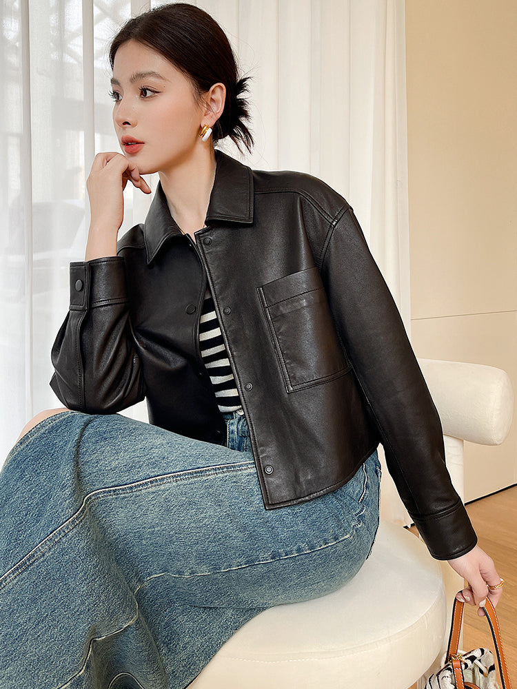 Casual Black Natural Sheepskin Coats for Women Spring Autumn 2026 New Trend High-end Simple Soft Short Genuine Leather Jacket