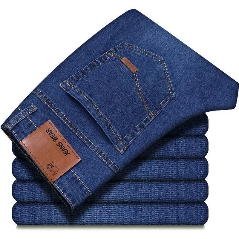 2025 JEAN New Business Men's Jeans Casual Straight Stretch Fashion Classic Blue Black Work Denim Trousers Male Brand Clothing ﻿