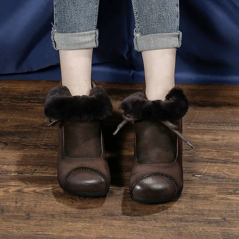 Careaymade-Genuine leather women's boots Fashion retro warm Oversized shoes cow leather Pure handmade ankle boots Casual boots